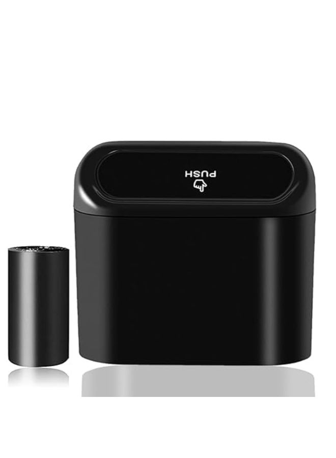 Car trash can with lid - Universal small leakproof trash can with 20 trash bags, organizer for storing accessories, front and back seat of car, office, bedroom and home (black) - Image 1